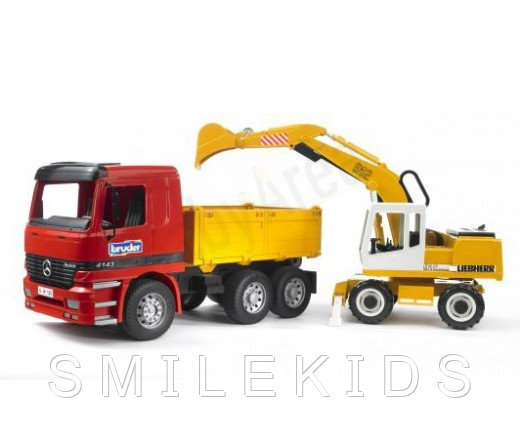 Самосвал Mercedes-Benz с колёсным экскаватором Liebherr (подходит модуль со звуком и светом "H")