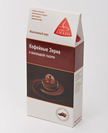 Кофейное зерно в шоколадной глазури в картонной упаковке, 100гр