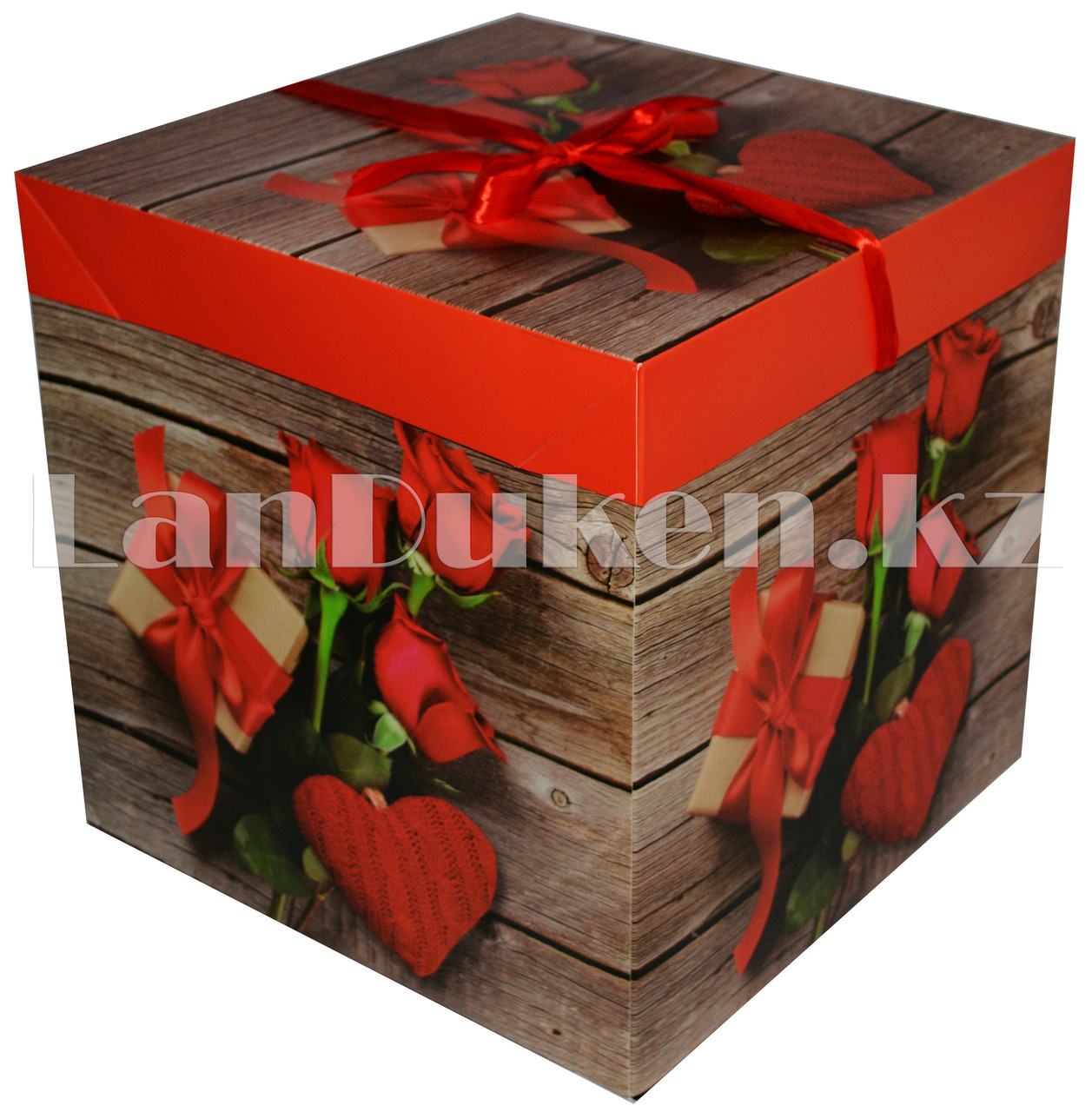 Подарочная новогодняя упаковка 30х30 см (Макси) Букет роз и подарок