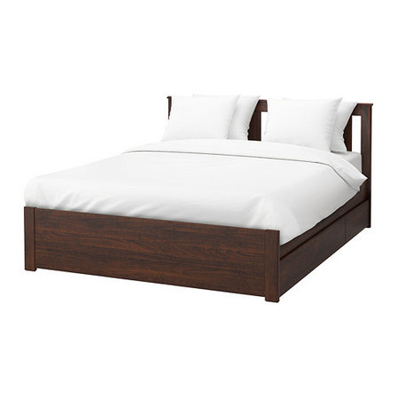 Кровать каркас СОНГЕСАНД 2 ящика коричневый 140х200 Лурой ИКЕА, IKEA, фото 2