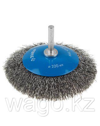 ЩЕТКА КРАЦОВКА КОНИЧЕСКАЯ ДЛЯ ДРЕЛИ ЗУБР 35230-100_Z01, ЭКСПЕРТ, ВИТАЯ СТАЛЬНАЯ ПРОВОЛОКА 0,3 ММ, 100 ММ, фото 2