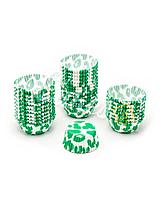 Капсулы бумажные для оформления и выпечки (тарталетки) белые с  зеленым рисунком, 1000 шт