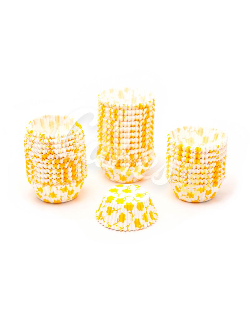 Капсулы бумажные для оформления и выпечки (тарталетки) белые с желтым рисунком, 1000 шт - фото 1 - id-p49751064