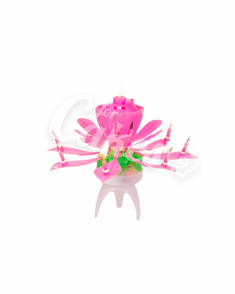 Музыкальная свечка розовая "Лотос" для торта, ВРАЩАЮЩАЯСЯ - фото 1 - id-p49752523