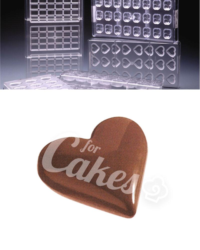 Поликарбонатная форма для шоколада «Сердце Объемное», размер ячейки 8х8 см, 5 ячеек на форме