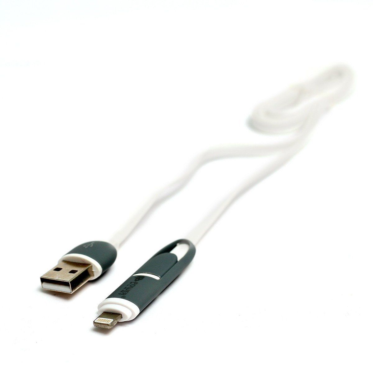Kабель PowerPlant Quick Charge 2A 2-в-1 flat USB 2.0 AM – Lightning/Micro 1м white