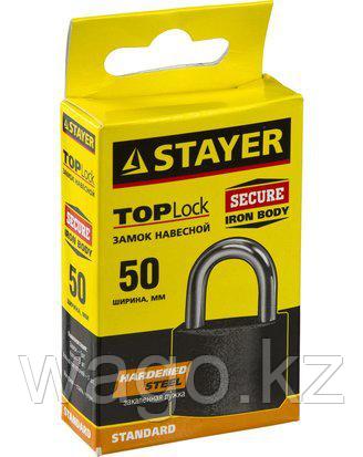 ЗАМОК НАВЕСНОЙ STAYER 37160-50, STANDART, МЕТАЛЛИЧЕСКИЙ КОРПУС, ЗАКАЛЕННАЯ ДУЖКА, 50 ММ, фото 2