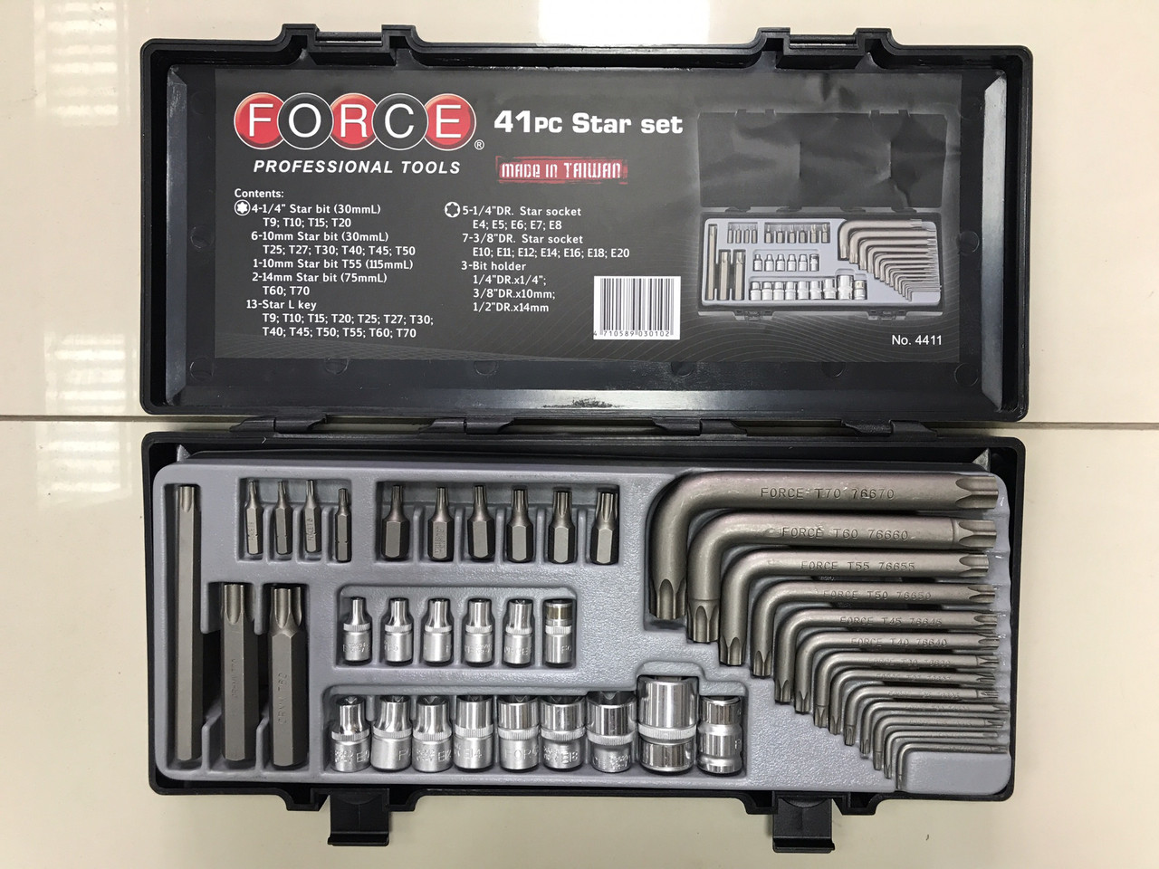 Набор инструмента Force 4411 1/2" (с Е-профиль головками+Torx ключи) (41пр.)