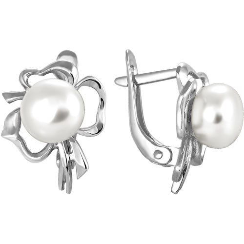 Серебряные серьги с жемчугом и фианитом Teosa 290-5-351