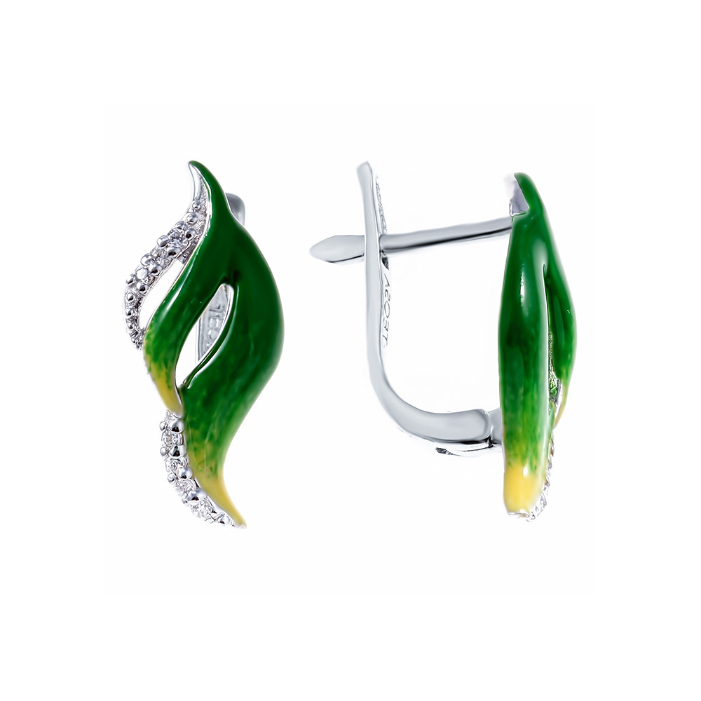 Серебряные серьги с эмалью и фианитом Teosa E1247-CZE-RR-GY