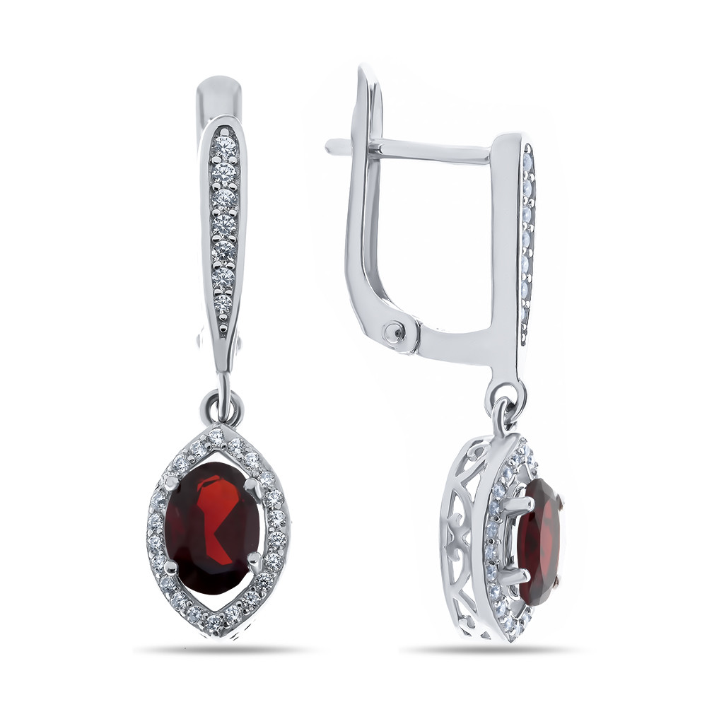 Серьги из серебра с гранатом и фианитом Teosa E-DRGR00378-GR