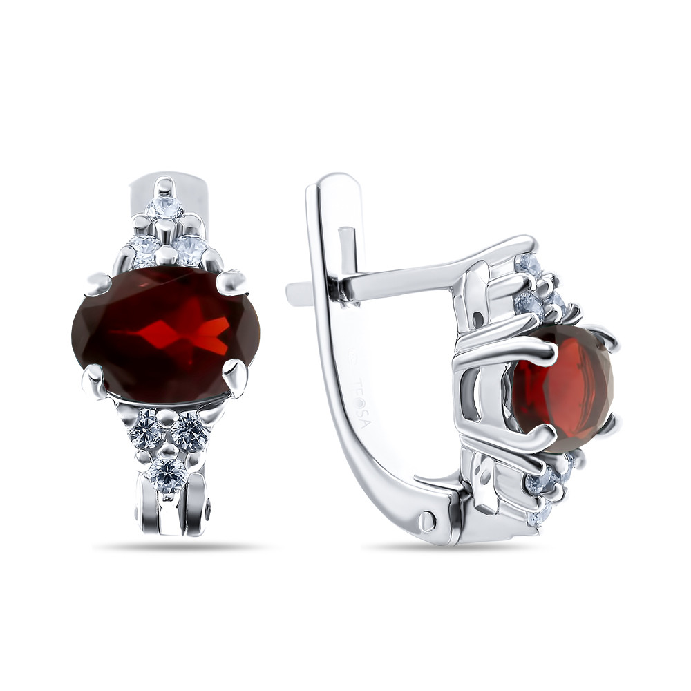 Серебряные серьги с гранатом и фианитом Teosa 0150-E-GR