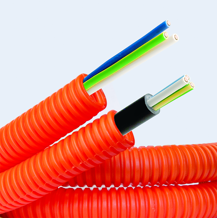 DKC Электротруба ПНД гибкая гофр. д.20мм, цвет оранжевый, с кабелем ВВГнг(А)-LS 3х2,5мм² РЭК "ГОСТ+",100м