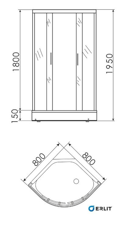 Душевая кабина ERLIT 0508 -C3 80х80х194 (4мм) низ.п. - фото 2 - id-p50159610