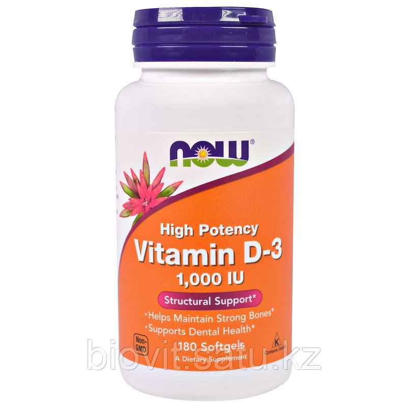 Витамин D-3 1,000 МЕ, 180 капсул. Now foods