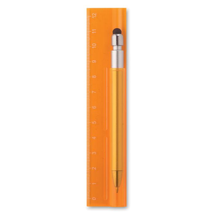 Шариковая ручка со стилусом и линейка оранжевый