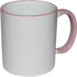 Кружка керамическая белая ободок и ручка розовая