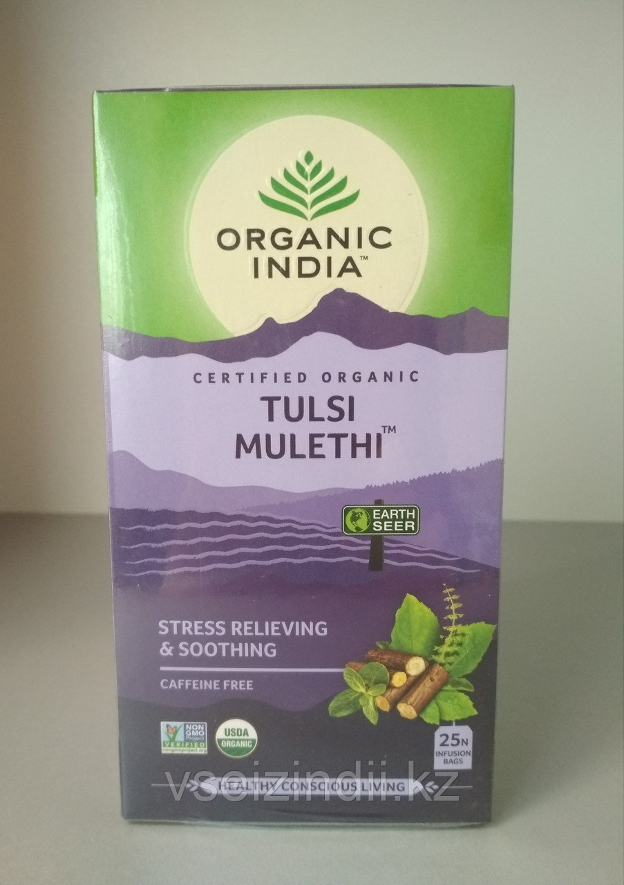 Чай Тулси с корнем Солодки, Органик Индия / Tulsi Mulеthi Tea, Organic India, 25 пакетиков