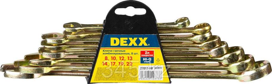 Набор DEXX: Ключи комбинированные гаечные, желтый цинк, 8-22мм, 8шт, фото 2