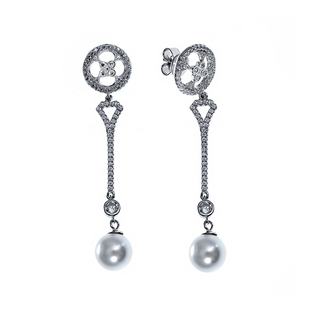 Серьги из серебра с жемчугом и фианитом Teosa LYD0069E