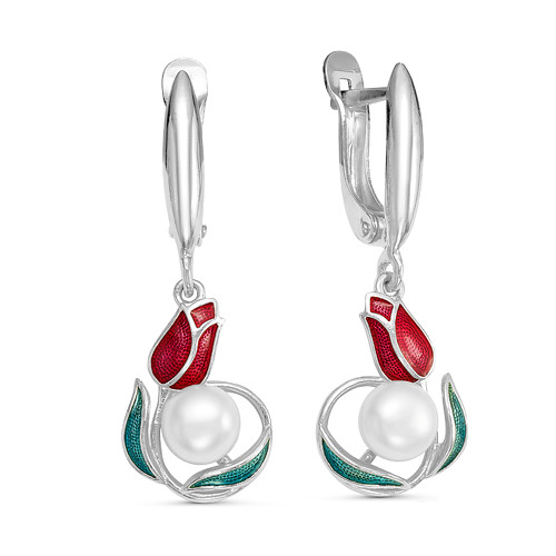 Серебряные серьги с жемчугом культ. Красная Пресня 3339086Д