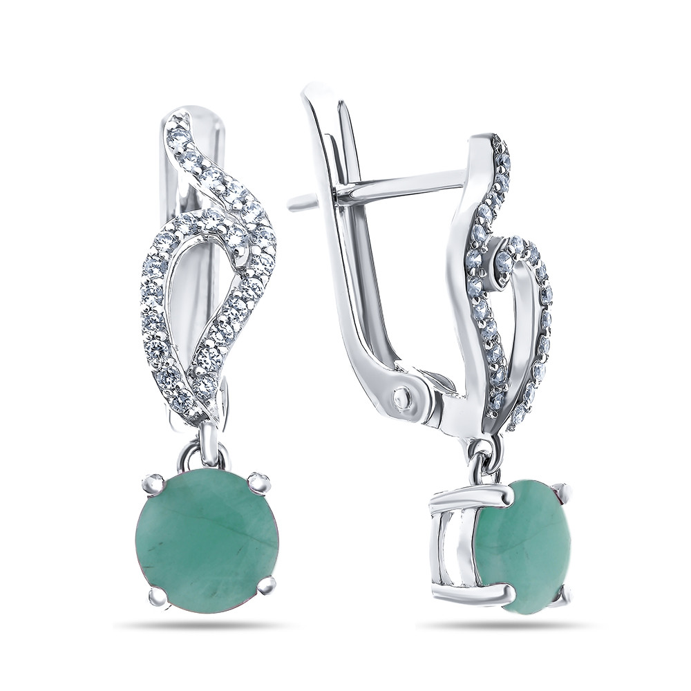 Серьги из серебра с фианитом и изумрудом Teosa E-DRGR00743-EM