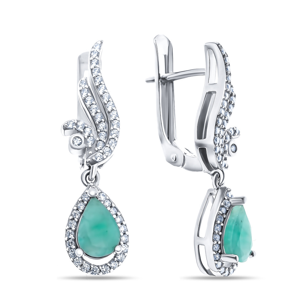 Серебряные серьги с фианитом и изумрудом Teosa E-DRGR00752-EM