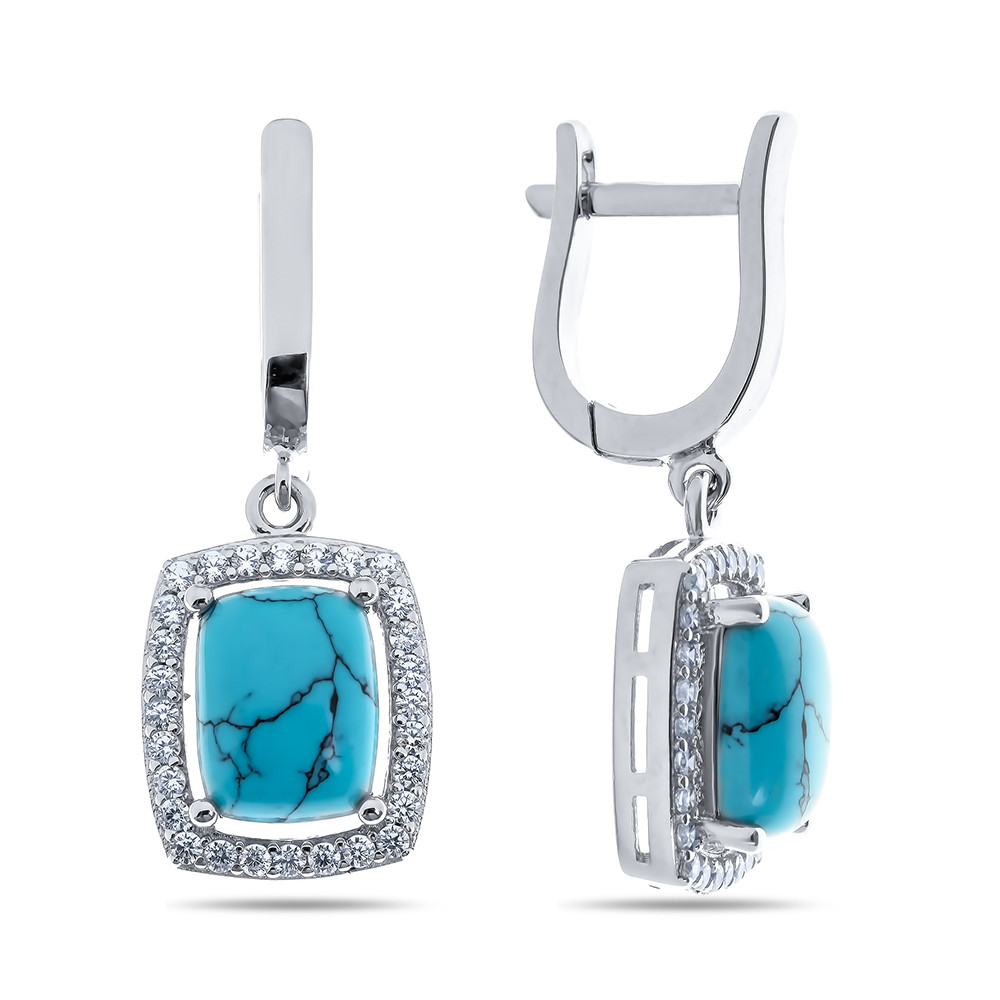 Серебряные серьги с бирюзой синт. и фианитом Teosa F-OCC00010E-TQ
