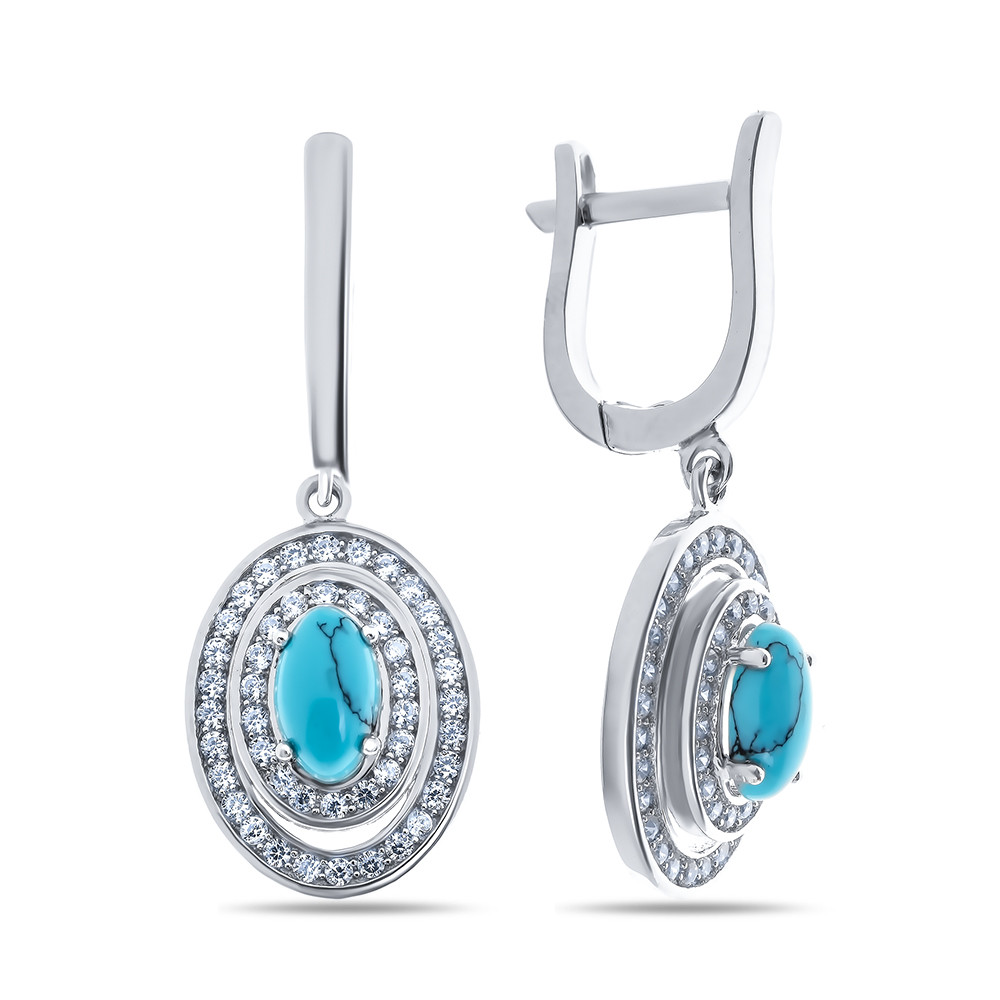 Серебряные серьги с бирюзой синт. и фианитом Teosa F-OCC00046E-TQ