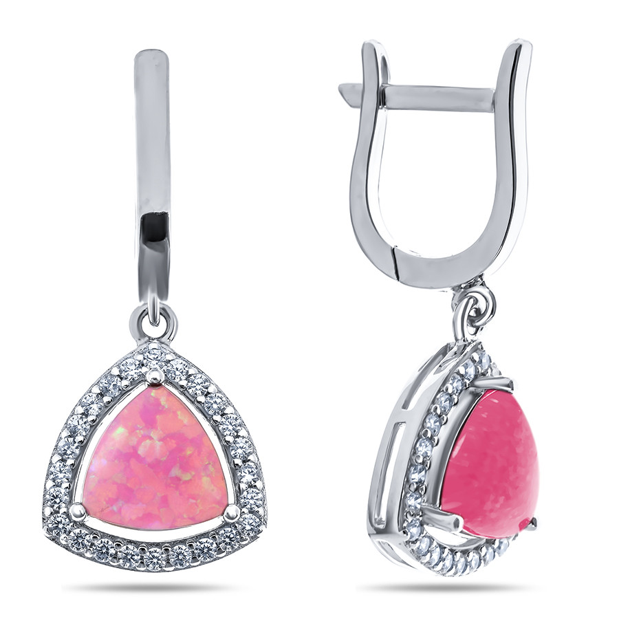 Серьги из серебра с опалом розовый и фианитом Teosa F-OCC00007E-OPP