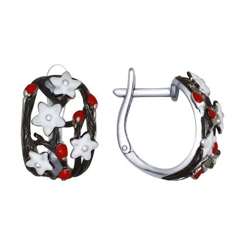 Серьги из серебра с фианитом и эмалью SOKOLOV 94022504