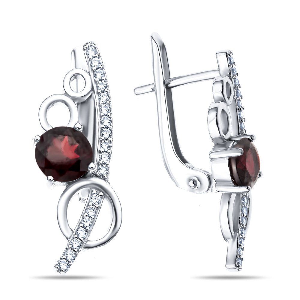 Серьги из серебра с гранатом и фианитом Teosa E-DRGR00826-GR