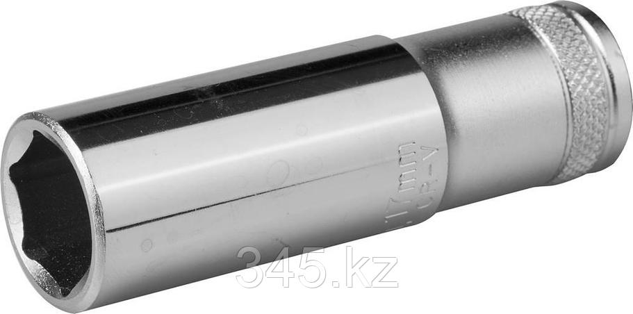 Торцовая головка KRAFTOOL "INDUSTRIE QUALITAT", удлиненная, Cr-V, FLANK, хромосатинированная, 1/2", 17 мм , фото 2