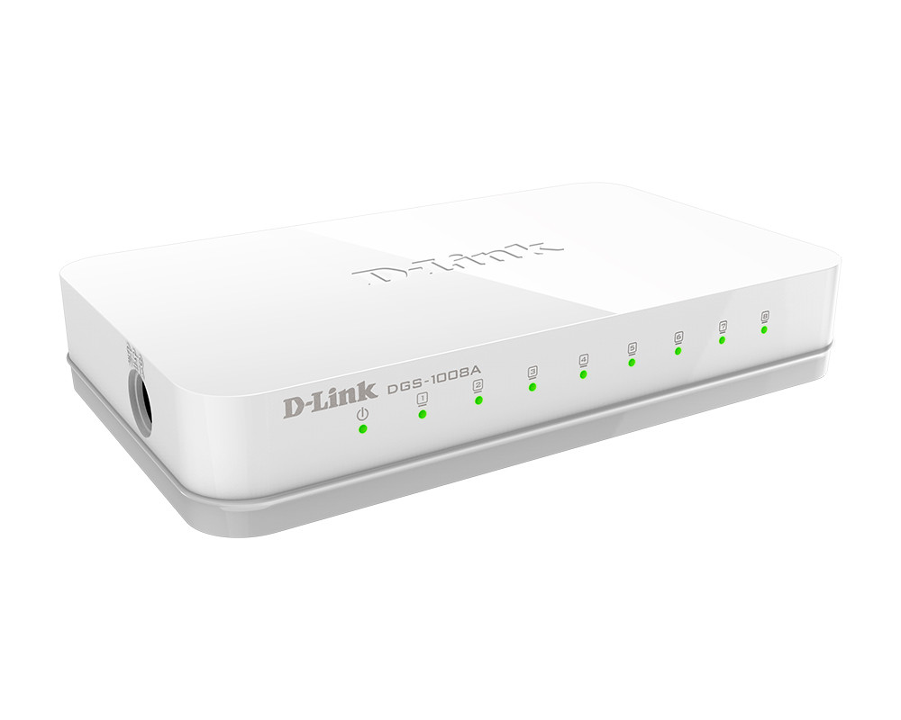 Коммутатор D-Link DGS-1008A  неуправляемый в пластиковом корпусе с 8 портами 10/100/1000Base-T
