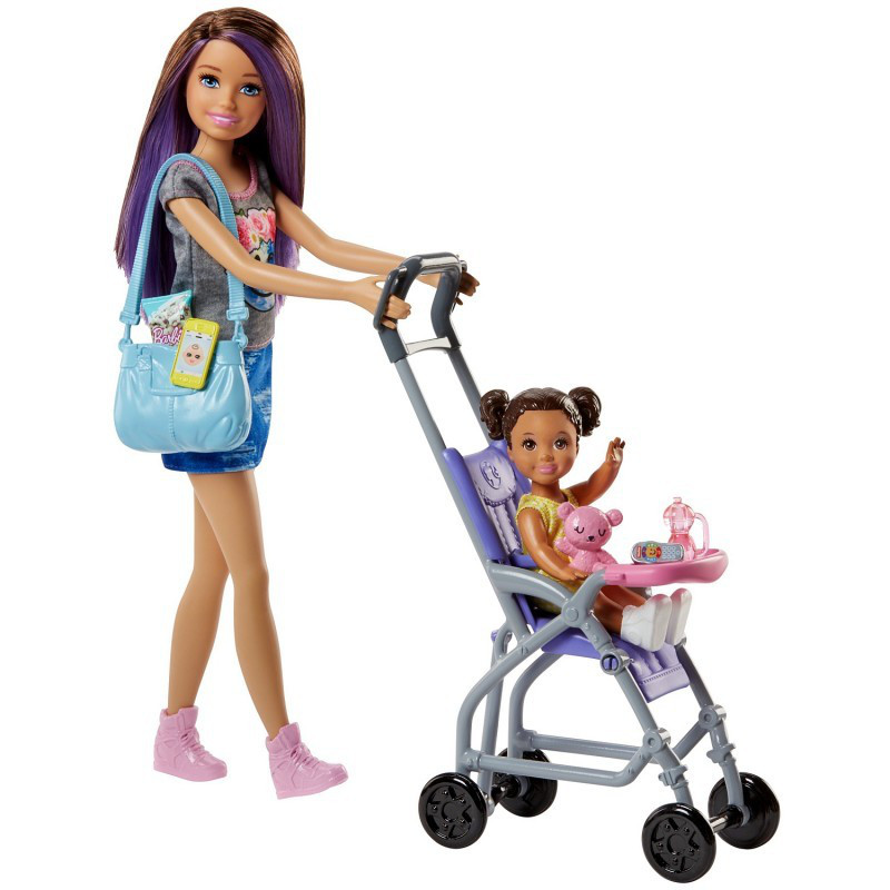 Barbie "Скиппер, Нянечки" Кукла Барби-Подросток, Шатенка Набор с колячкой