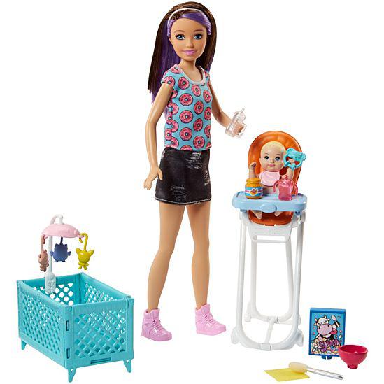 Barbie "Скиппер, Нянечки" Кукла Барби-Подросток, Шатенка Набор с манежкой