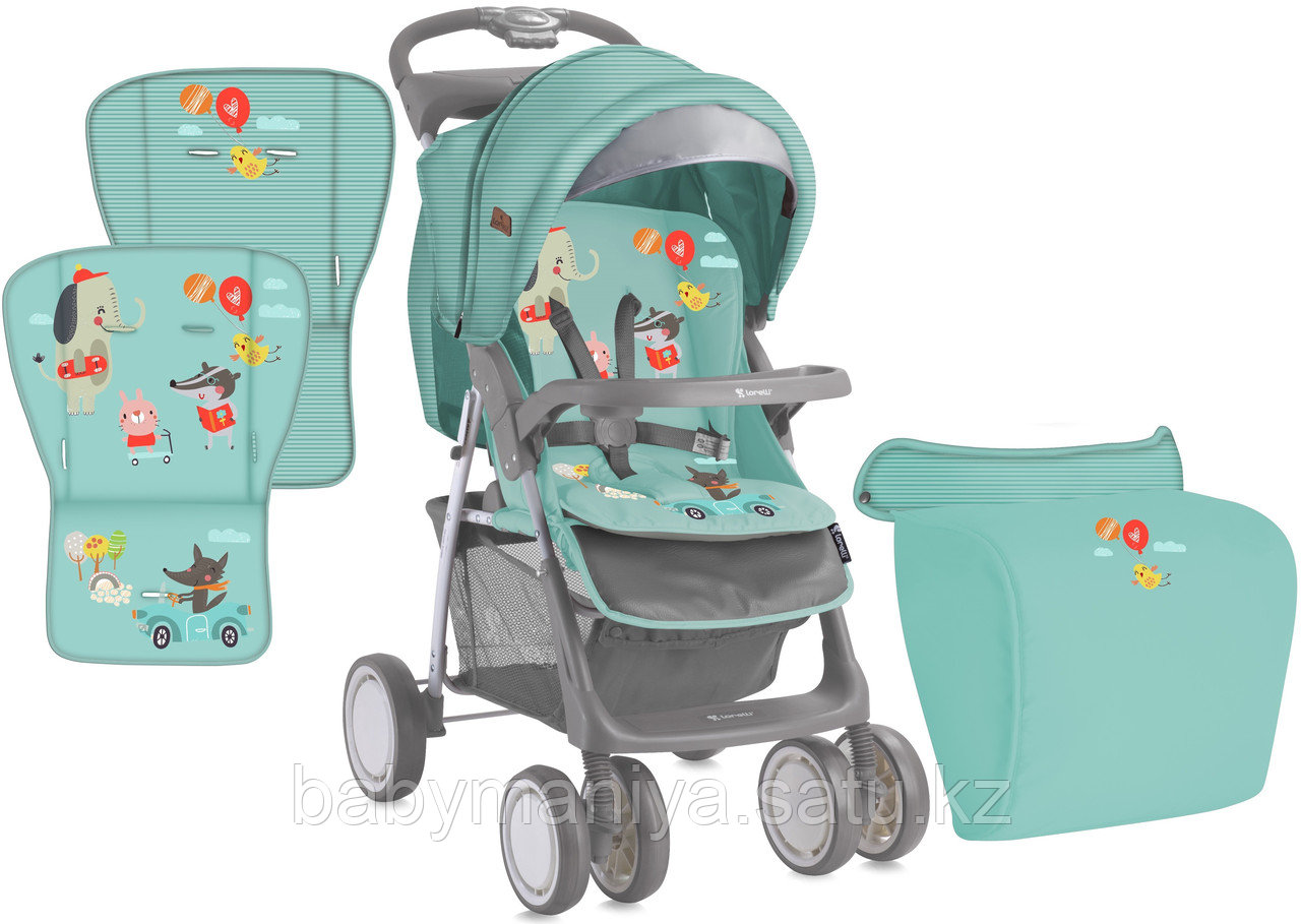 Коляска прогулочная Bertoni Foxy + накидка на ножки Зеленый / Green Happy Animals 1808