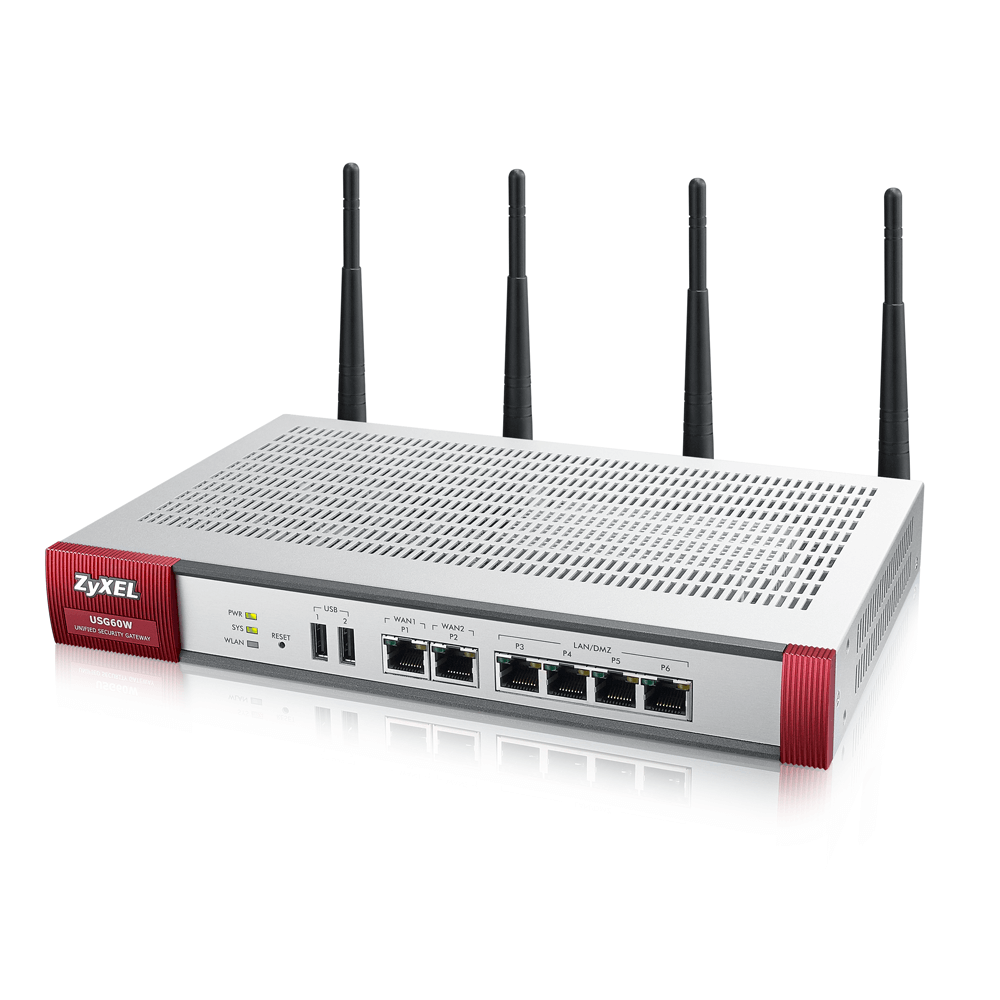 Zyxel USG60 Беспроводной межсетевой экран, с набором подписок на 1 год (AS,AV,CF,IDP), Rack, 2xWAN GE
