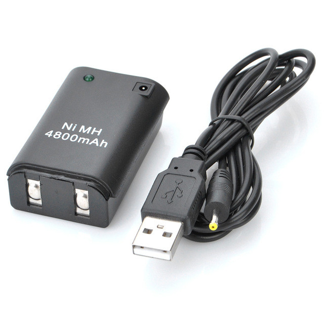 Xbox 360 батарея для джойстика 4800mAh в комплекте USB кабель (черный) - фото 1 - id-p50707634