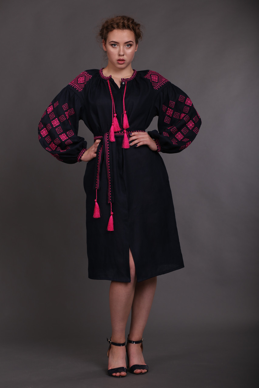 Льняное женское платье с вышивкой - фото 1 - id-p50763468