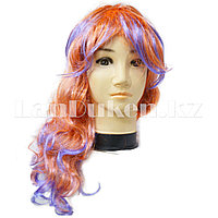Рыжий карнавальный парик с челкой и фиолетовыми прядями для тематической вечеринки (55 см)