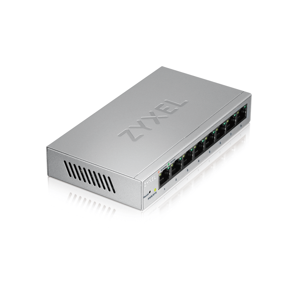 Zyxel GS1200-8 Smart коммутатор 8xGE, настольный, бесшумный, с поддержкой VLAN, IGMP, QoS и Link Aggregation