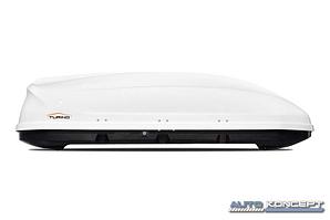 Бокс-багажник на крышу Аэродинамический Белый "Turino 1"  410 л. ДВУСТОРОННЕЕ открывание