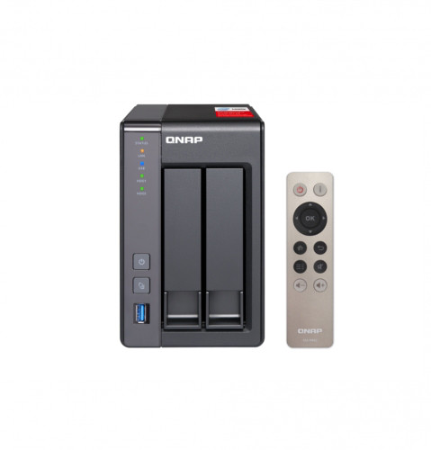 QNAP TS-251+-2G Сетевой RAID-накопитель, 2 отсека для HDD, HDMI-порт. Intel Celeron J1900 2,0 ГГц.