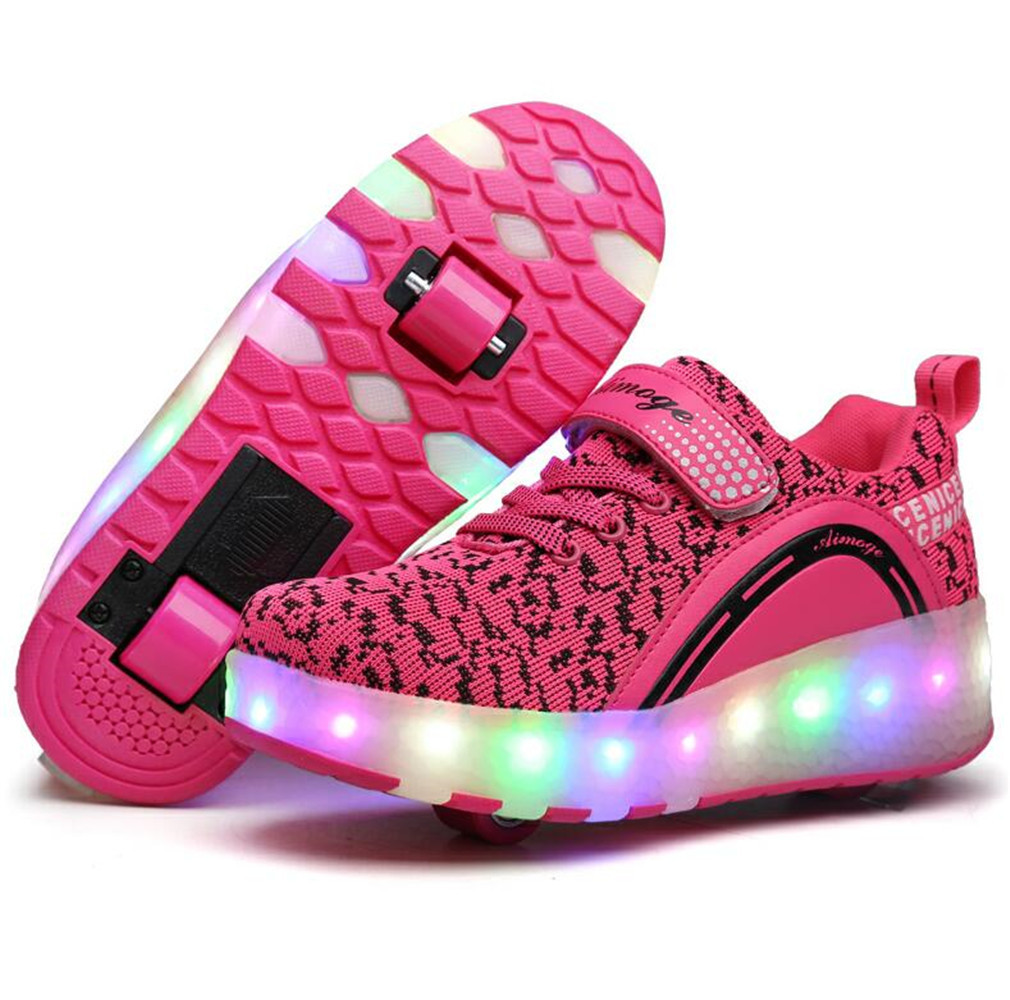 Роликовые кроссовки Aimoge LED Light Pink Black