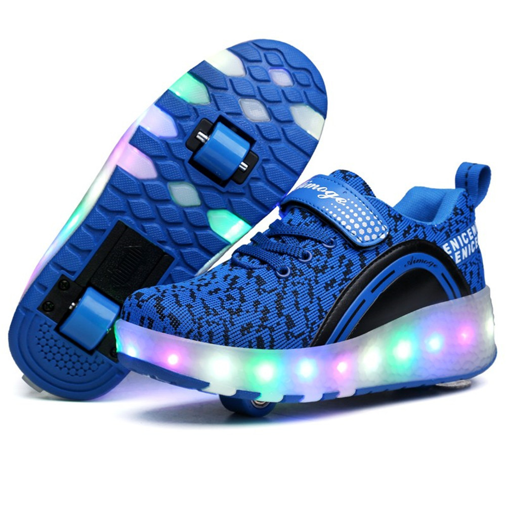 Роликовые кроссовки Aimoge LED Light Blue Black