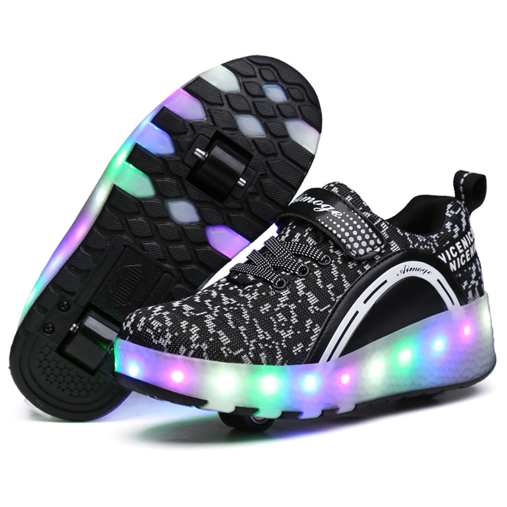 Роликовые кроссовки Aimoge LED Light Black White
