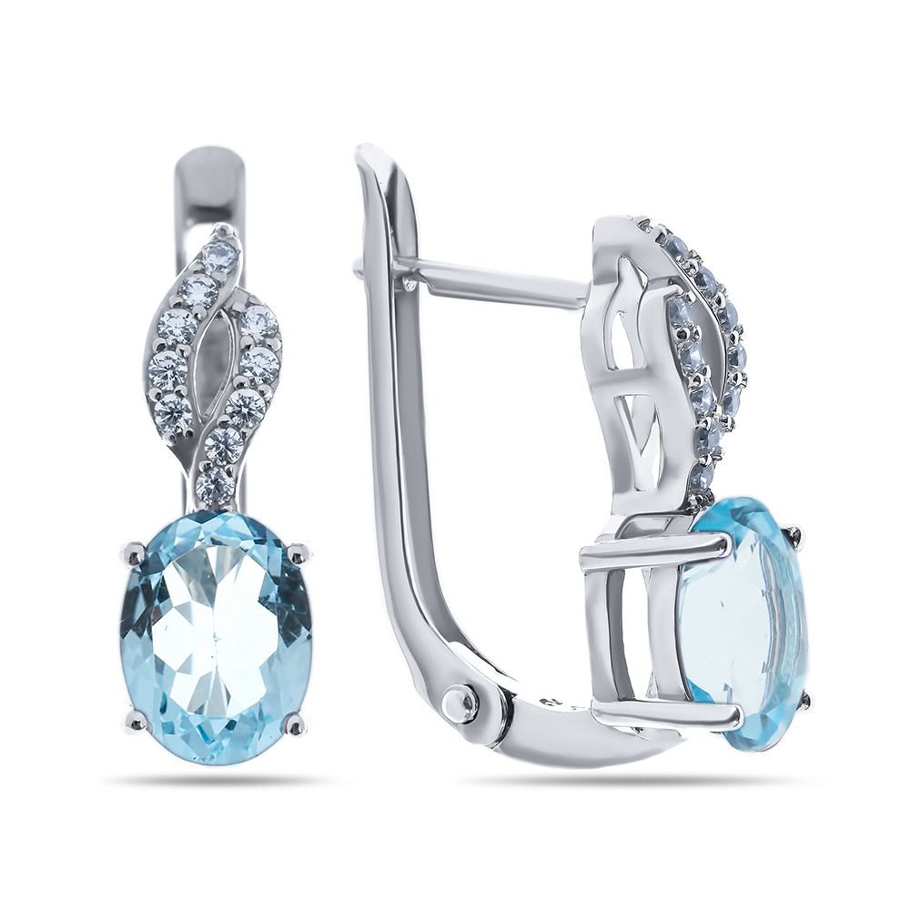 Серьги Teosa серебро с родием, топаз фианит, "halo" E-DRGR00392-T