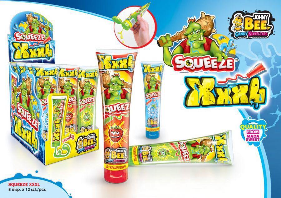 Johny Bee XXXL Squeeze 120gr. Конфета-гель, в тюбике, 3 вкуса. Жидкий леденец в тюбике - фото 1 - id-p50997956