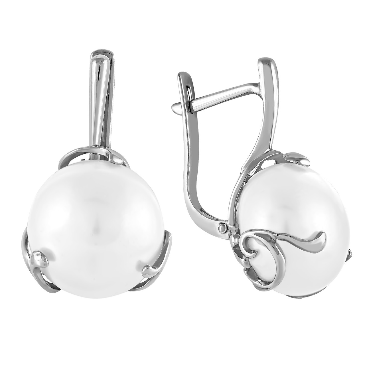 Серьги Teosa серебро с родием, жемчуг культ., флора СЛ-9352